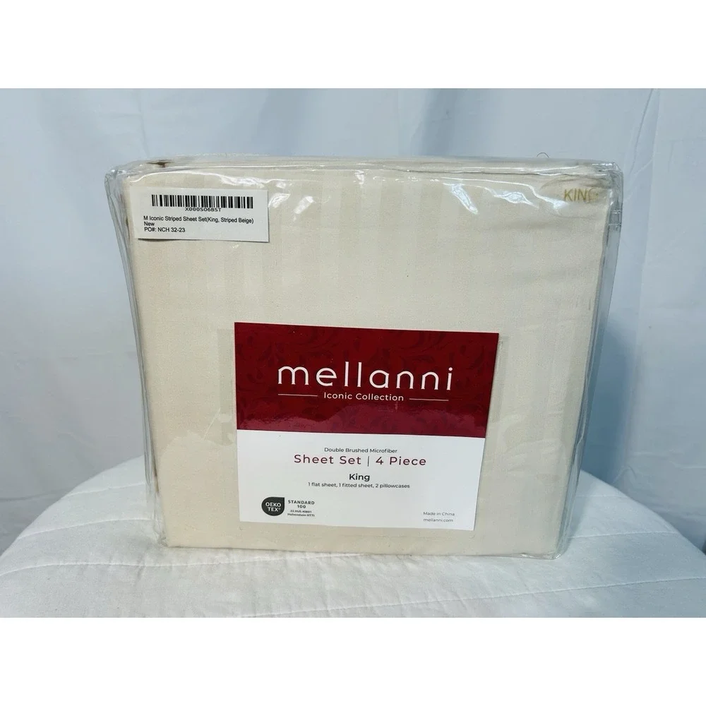 King Size Mellanni Iconic 4-Piece Microfiber Sheet Set (Striped Beige)